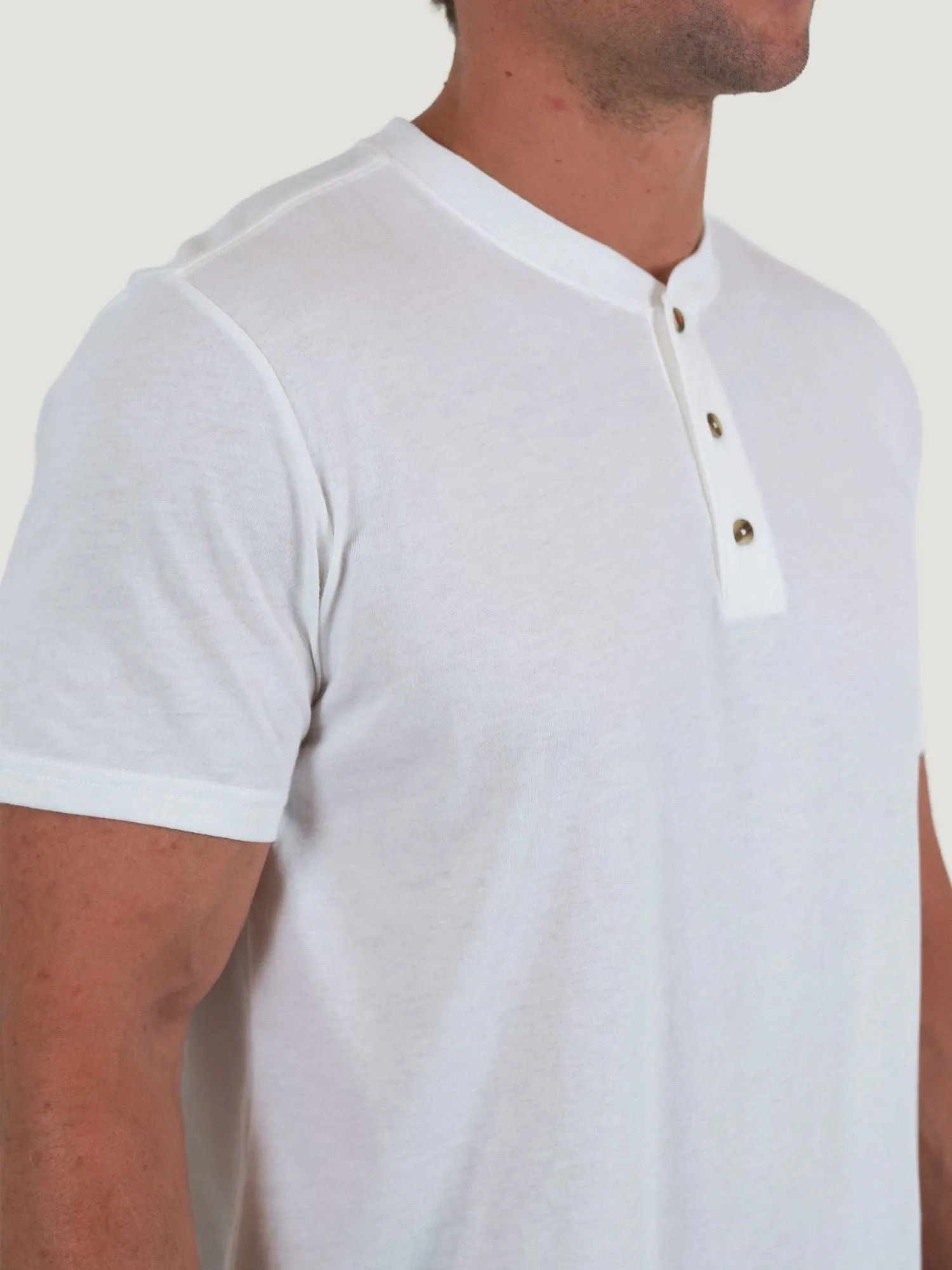 White Short Sleeve Henley