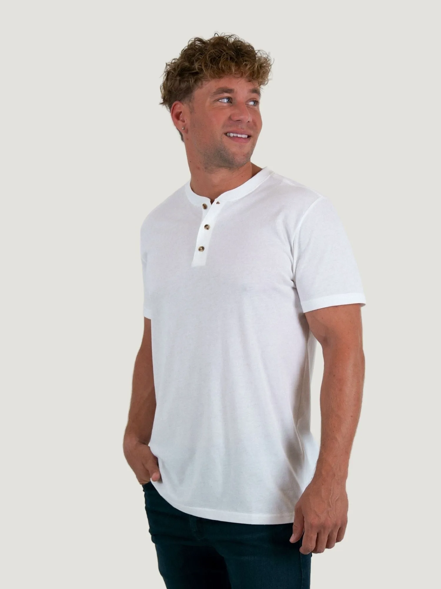 White Short Sleeve Henley