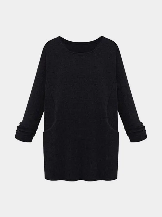 Wholesale Black Round Neck Long Sleeve Plain Shirt Dresses