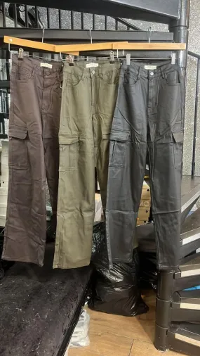 Wide Leg Waxed Cargo Jeans