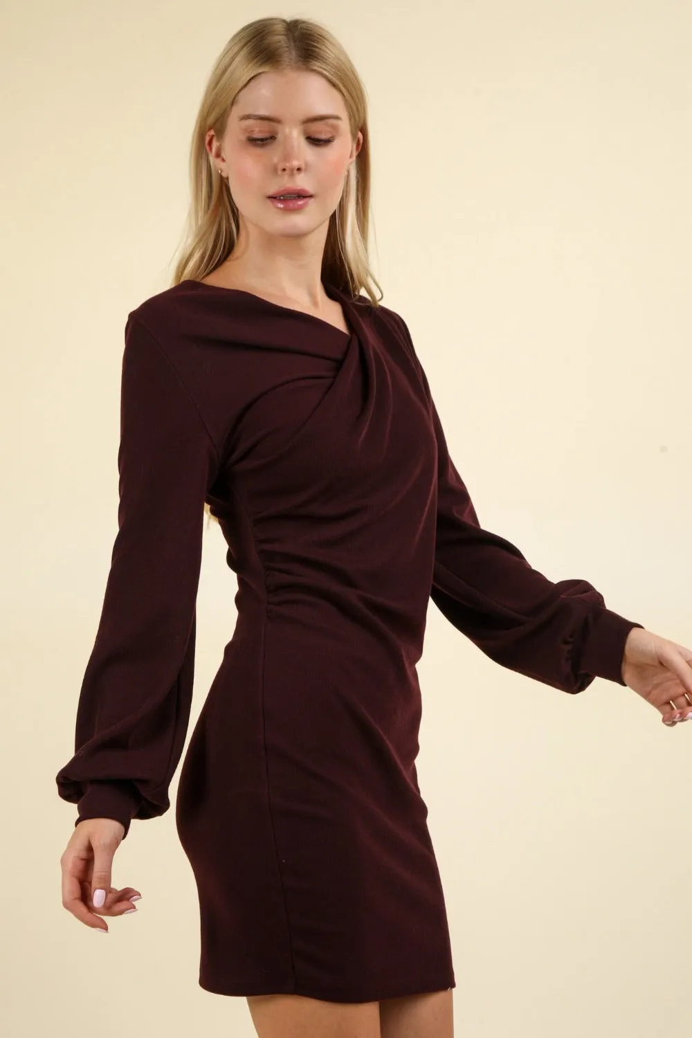 Wine Red Ruched Bodycon Mini Dress