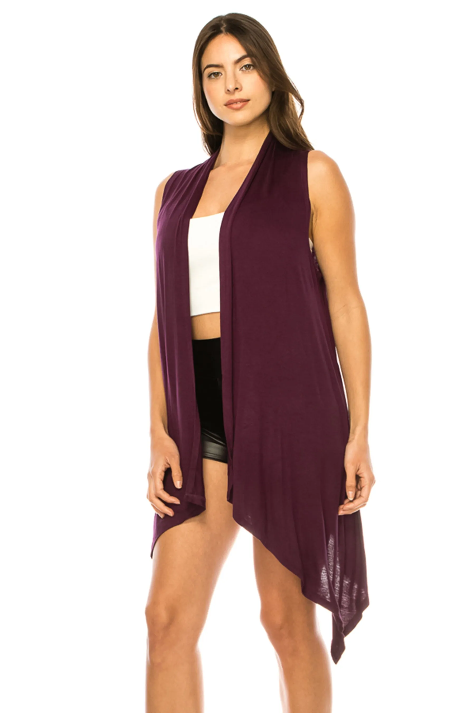 Women's Casual Solid Vest with Dramatic Hi-Low Hem