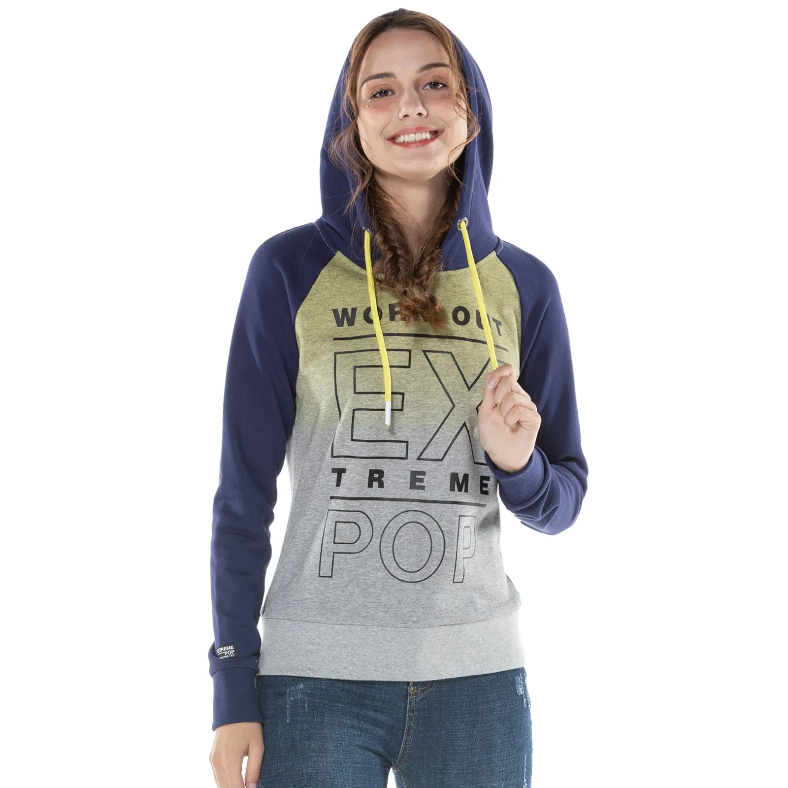 Women's Dip Dyed Raglan Hoodie Sweatshirt S M L XL Grey Navy