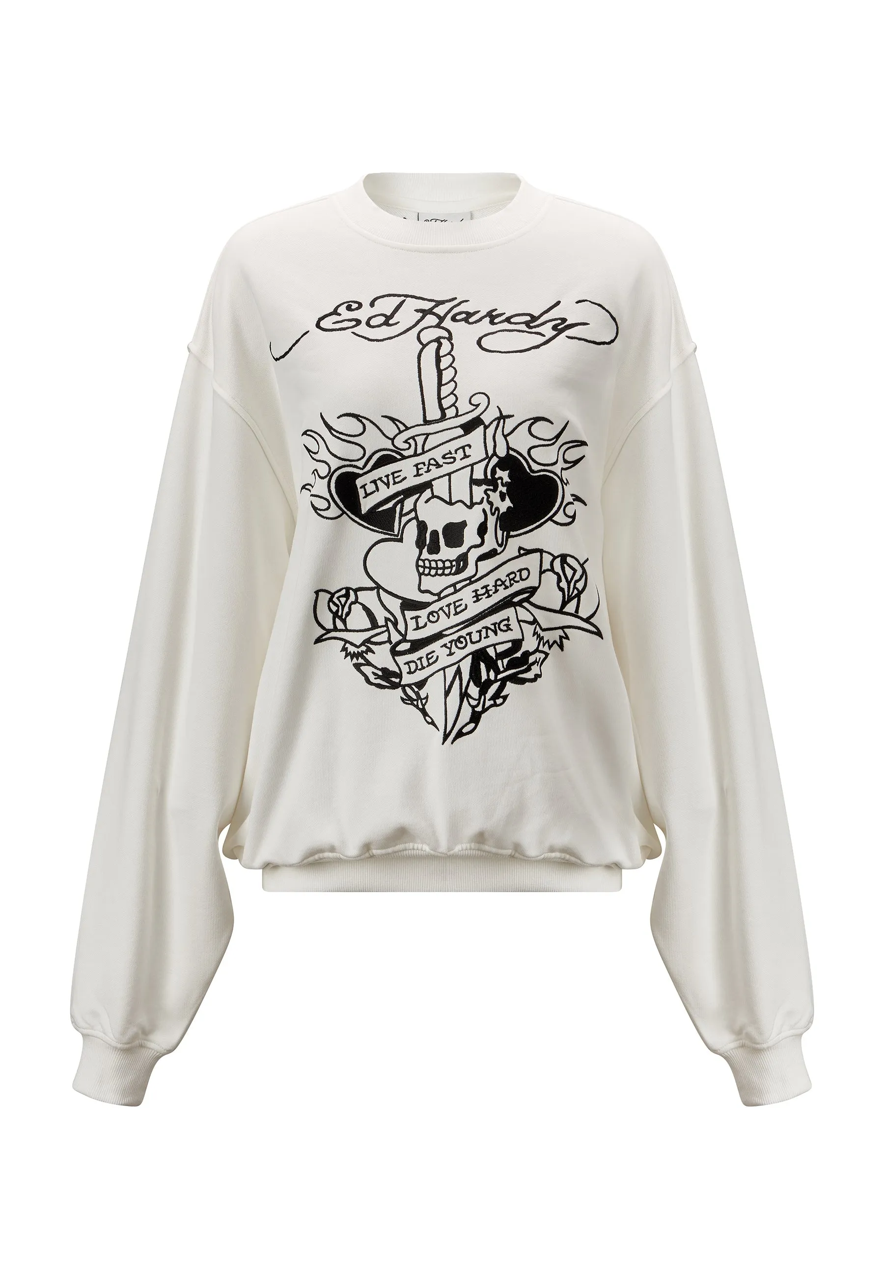 Womens Live Fast Tonal Relaxed Crew Neck Jumper  - White