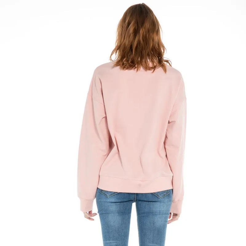 women's Loose sleeve stretch Sweatshirt S M L XL Pink White