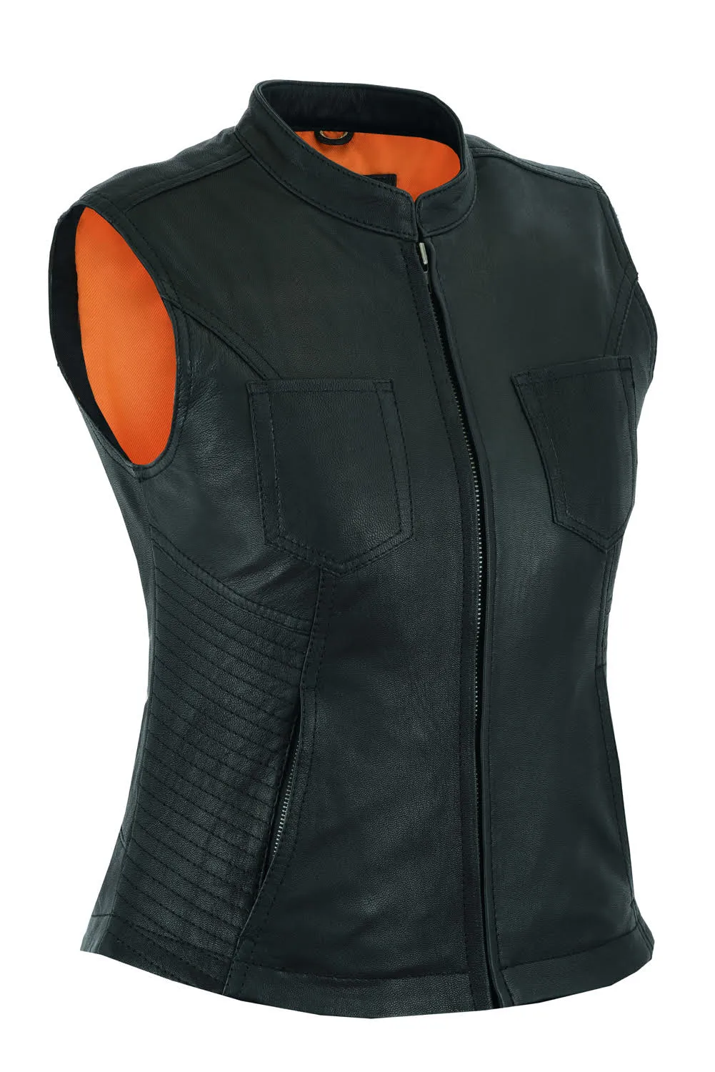 Women's Racer Collar Premium Naked Goat Skin Vest