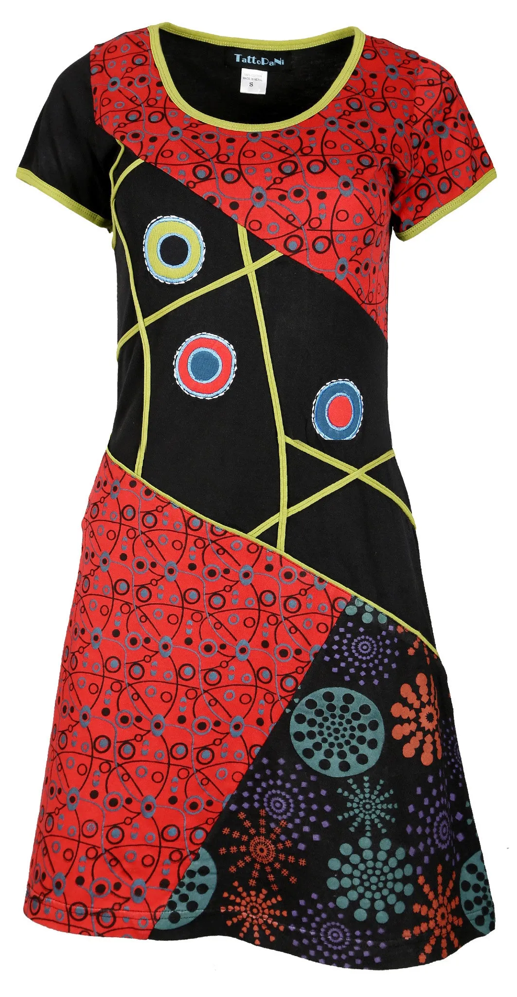 womens-short-sleeved-dress-with-multicolored-patch-print-embroidery