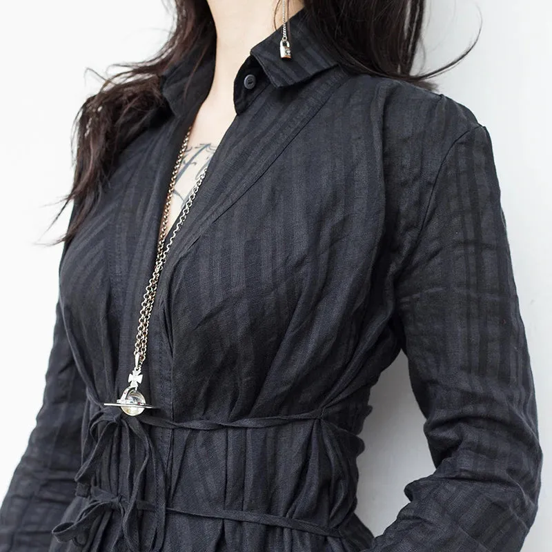 Women's Spring/Summer Cotton Long-Sleeve V-Neck Dress