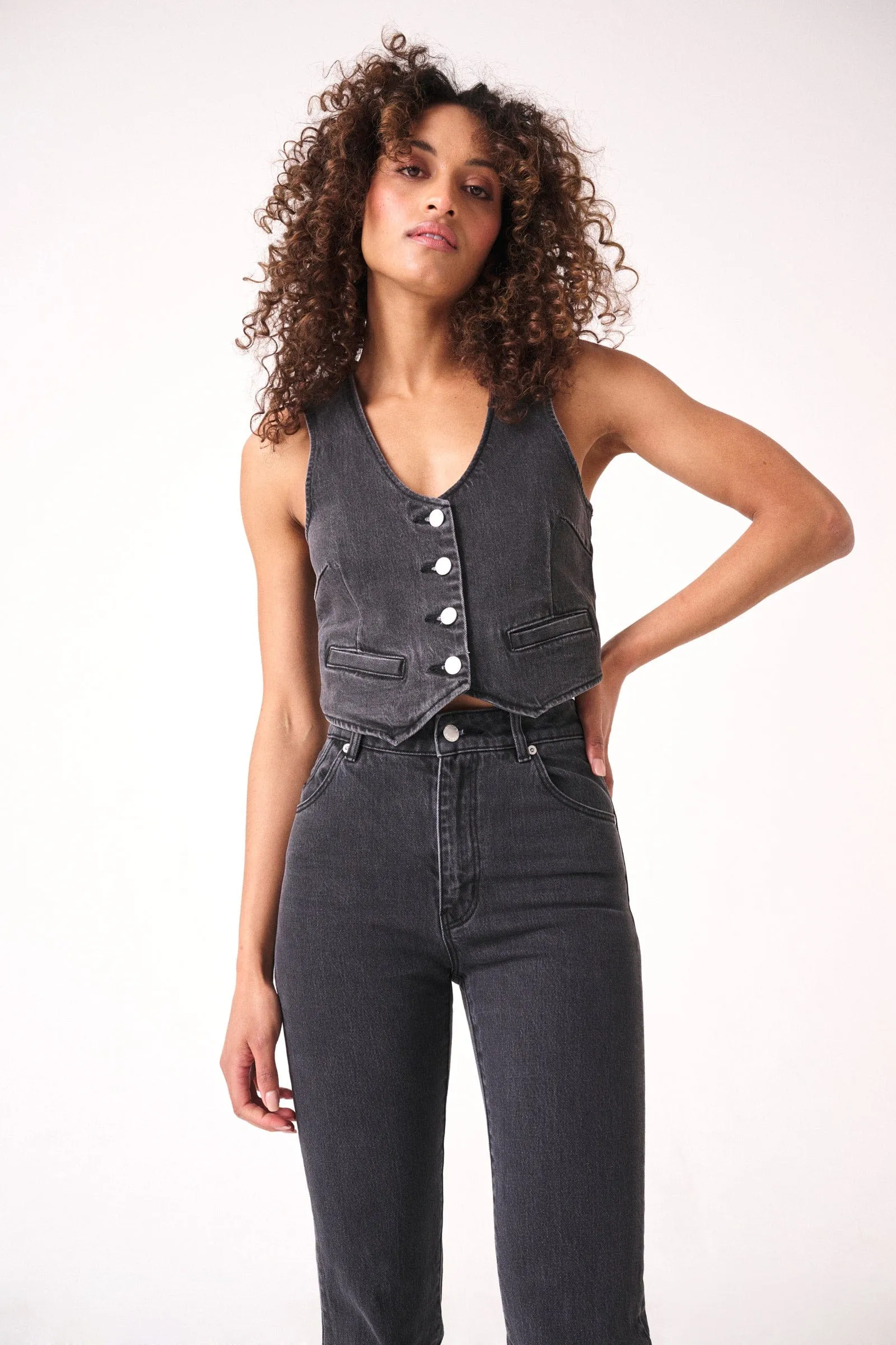 Worn Black Dallas Denim Vest