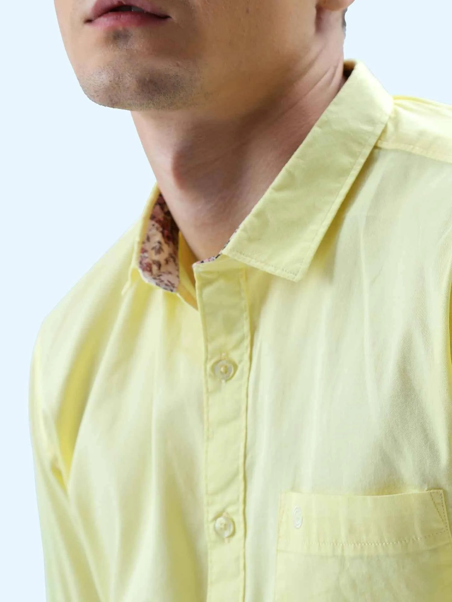 Yellow Solid Cotton Full Sleeve Shirt