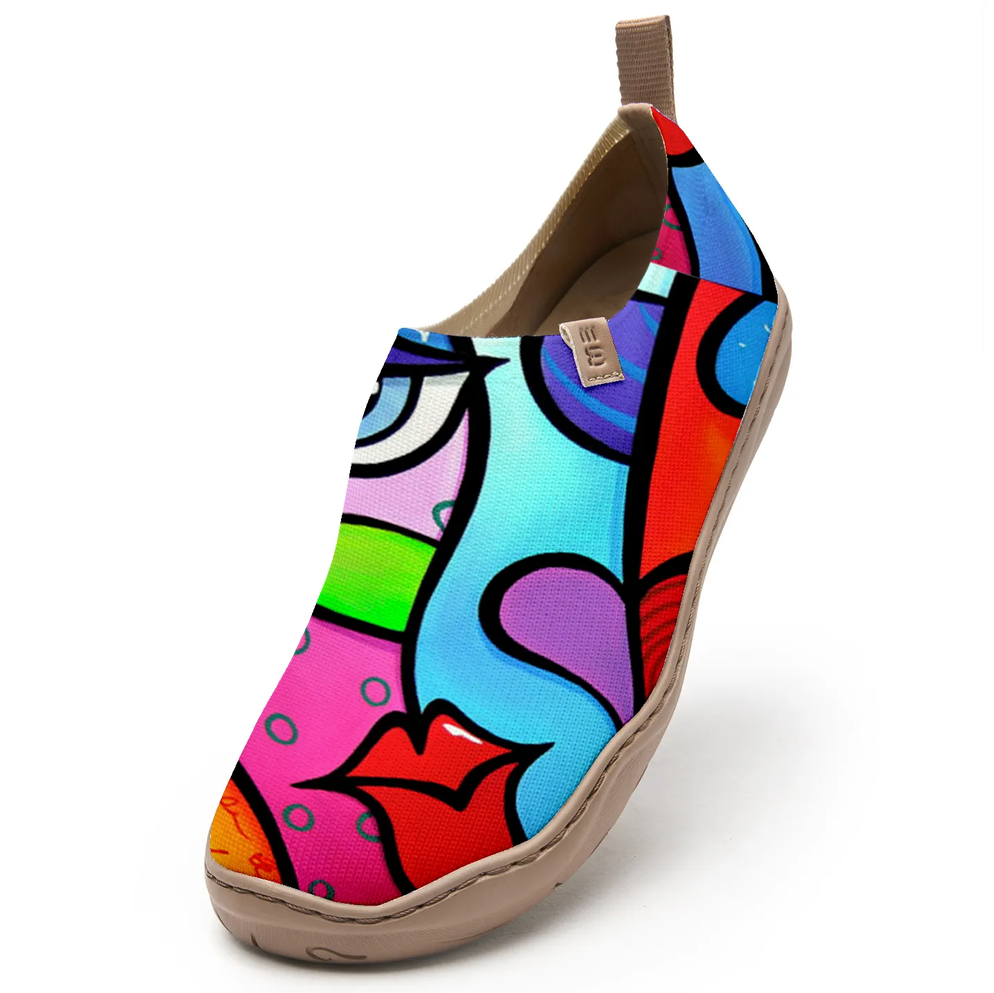 Yiume Women's Art Slip-On Shoes Comfortable Breathable Knit Casual Footwear,Colorful Abstract Face