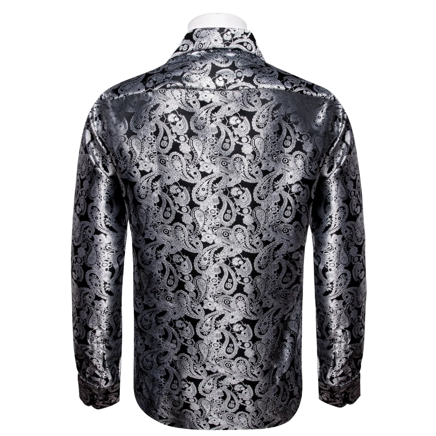 YourTies Silver Grey Paisley Long Sleeve Shirt Men's Silk Wedding Top