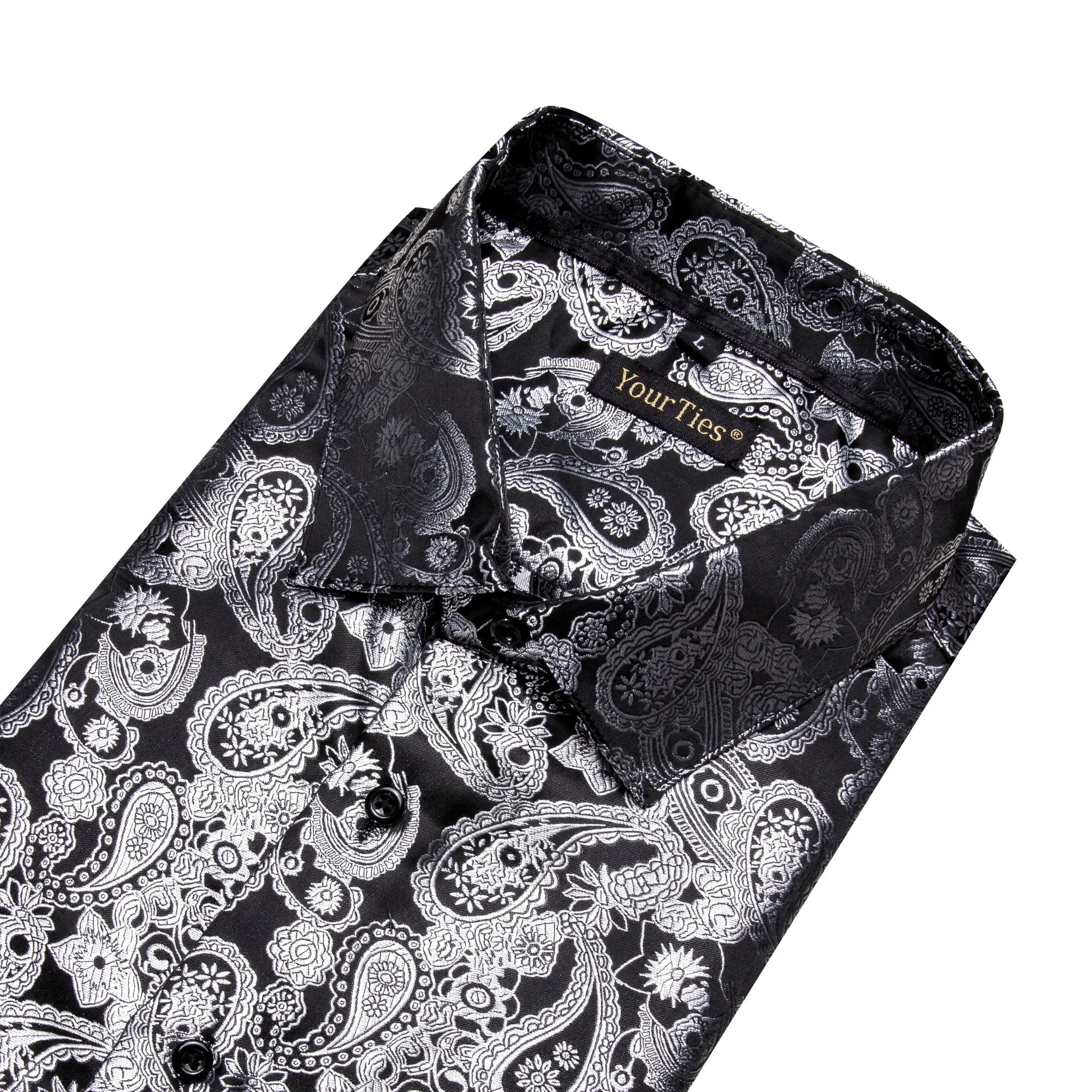 YourTies Silver Grey Paisley Long Sleeve Shirt Men's Silk Wedding Top