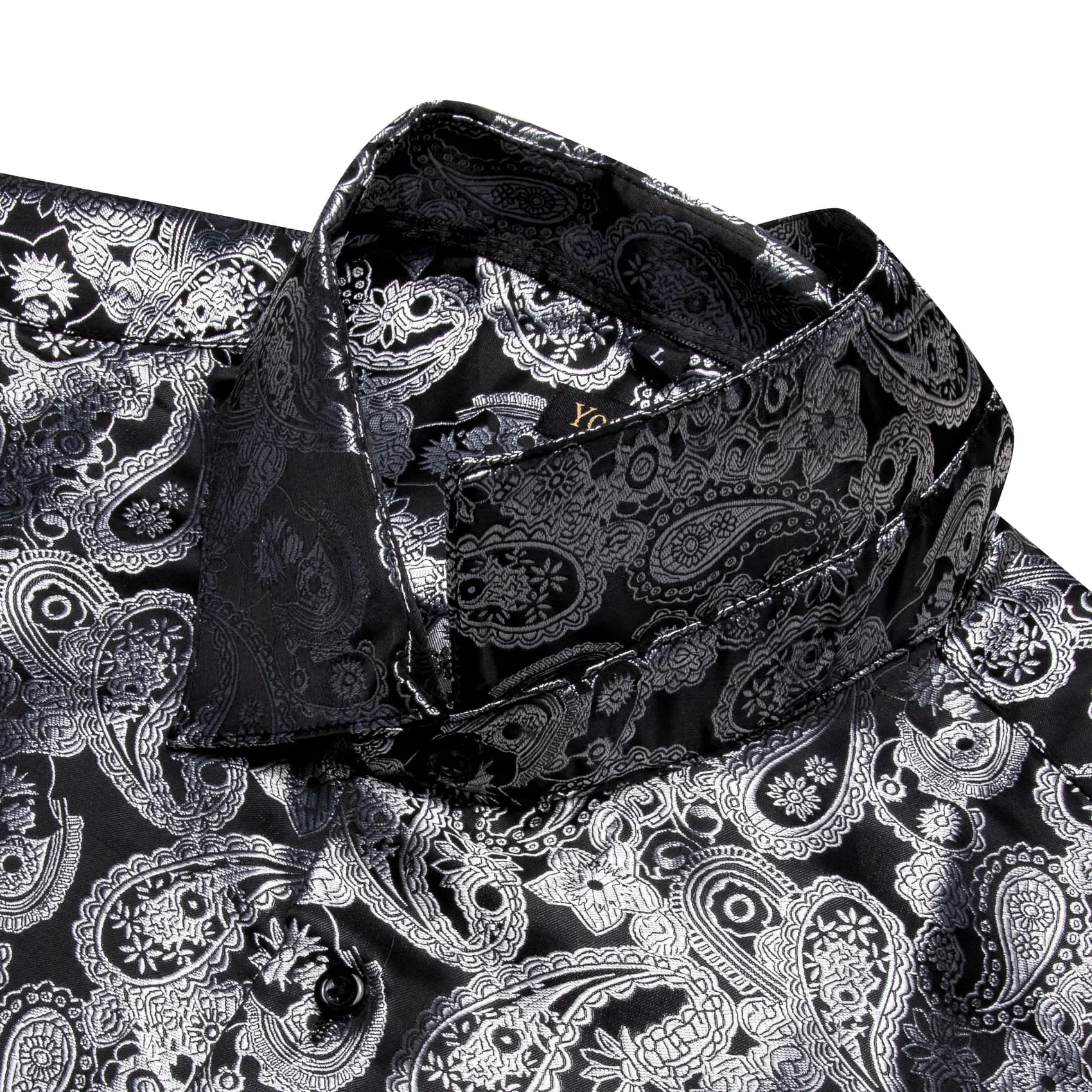 YourTies Silver Grey Paisley Long Sleeve Shirt Men's Silk Wedding Top