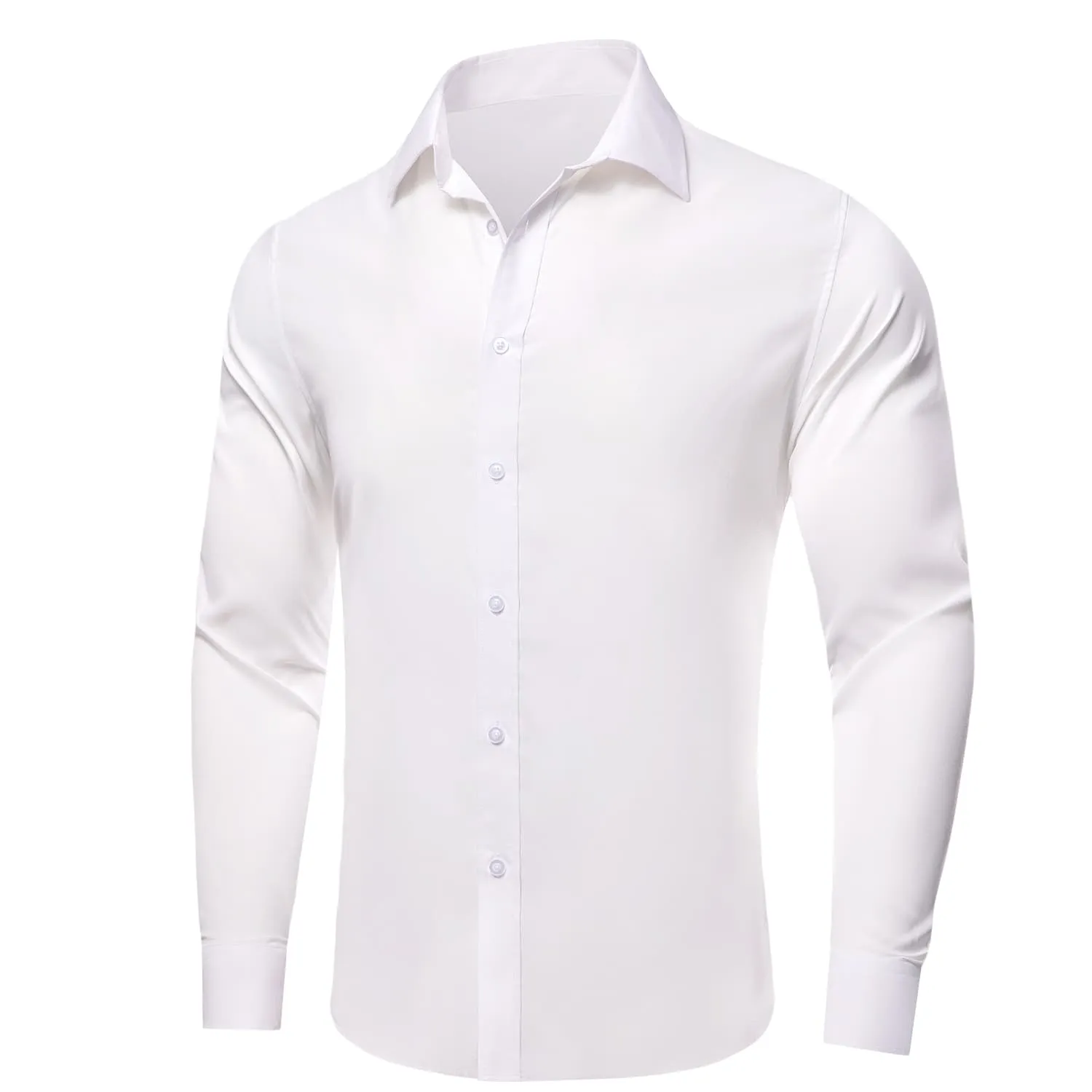 YourTies White Solid Long Sleeve Shirt with Black Striped Silk Necktie for Men